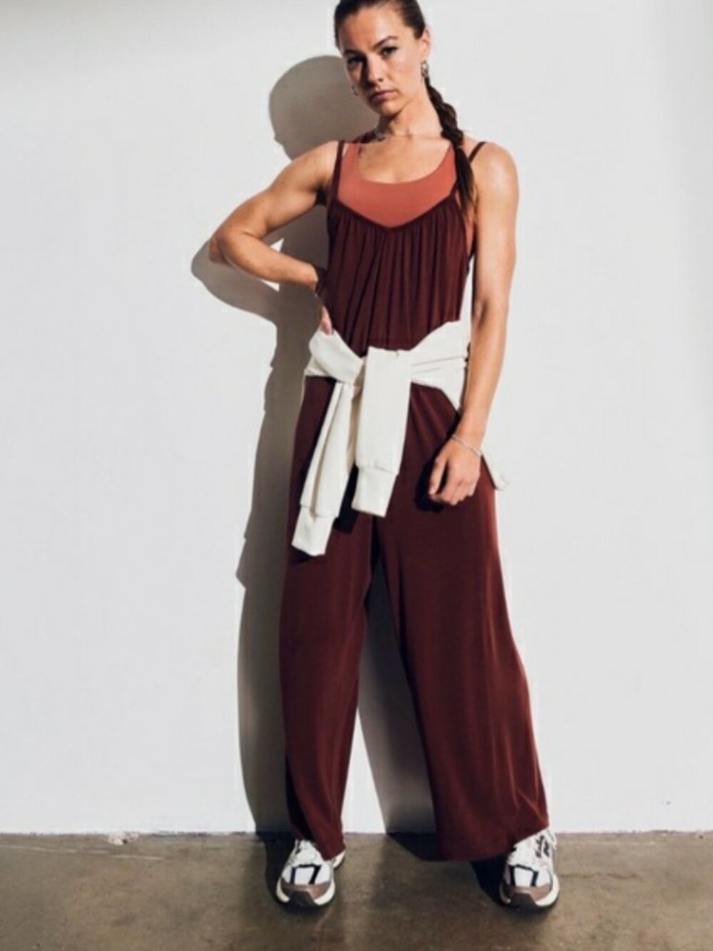 Calia Women's Sandwash Jersey Jumpsuit in Red Brown NWT